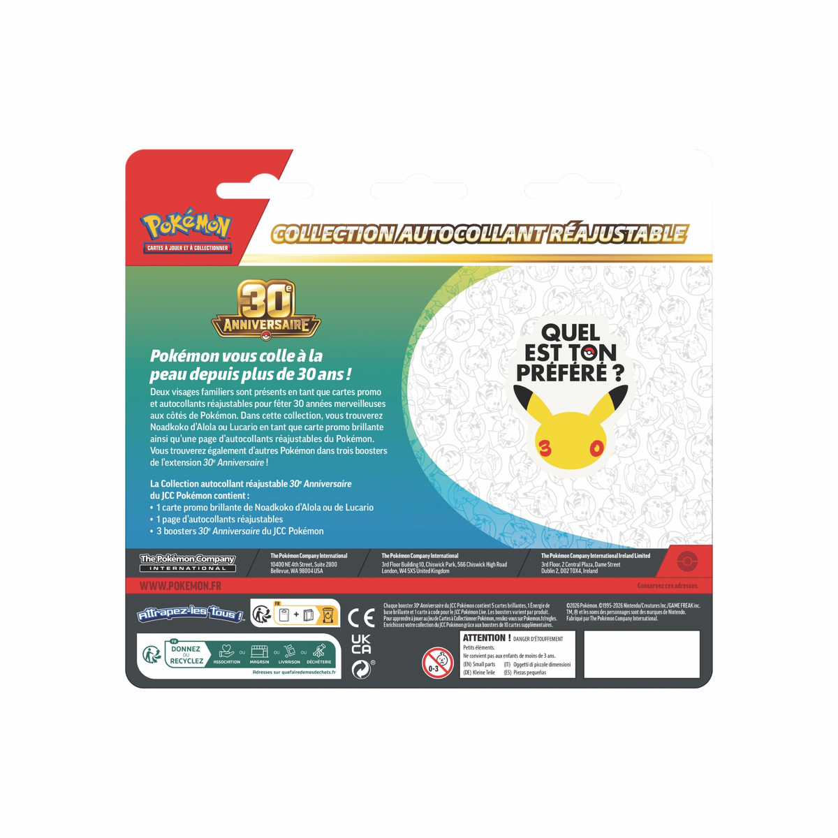 Tri Pack Collection Autocollant 30ème Anniversaire - FR (Noadkoko d’Alola)